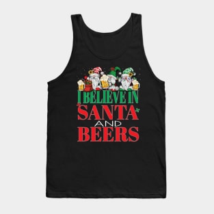 Funny I Believe In Santa and Beers Christmas Cheers Xmas Gnomes Office Party Tank Top